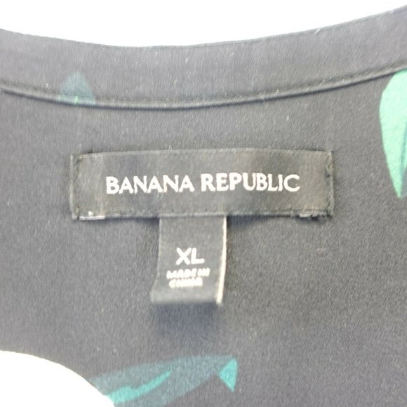 BANANA REPUBLIC Black White Midi Dress XL Shift Botanical Pleated Short Sleeve - Picture 4 of 10